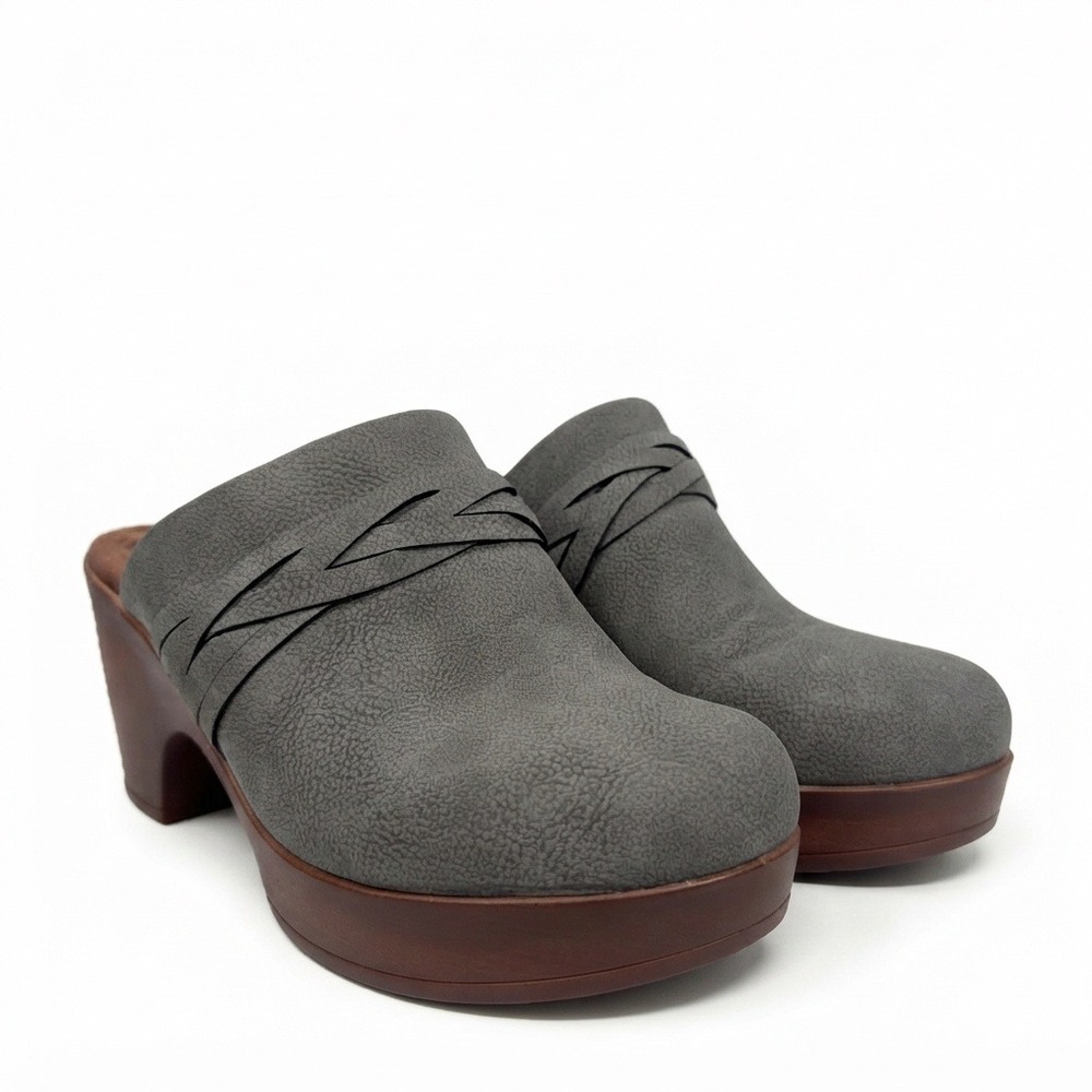 b.o.c. Platform Clogs Womens 8M Gray Braided Strap Chunky Heel Mules